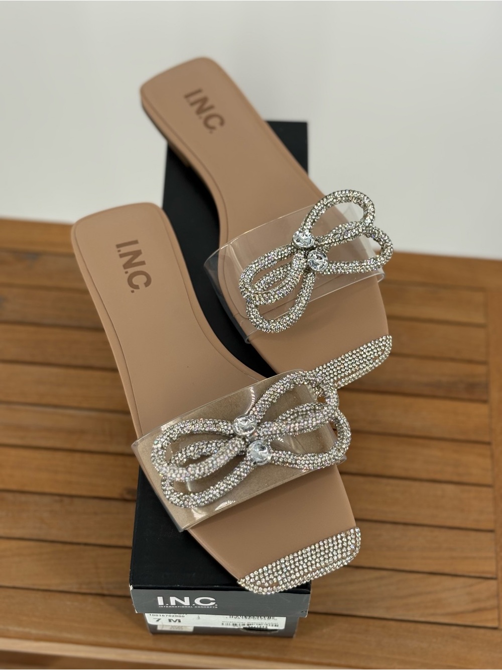 New INC International Concepts Nude Crystal-Embellished Slide Sandals size 7M